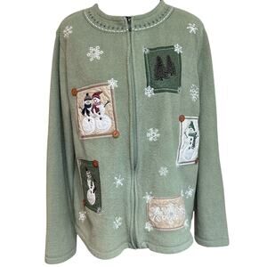 VTG 90s Christmas Sweater Winter Novelty Full Zip Grandma Cottage Women's‎ Sz M